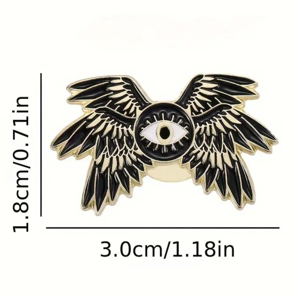 Winged Evil Eye Seraph Enamel Pin Brooch Black & Gold NEW Mystical Occult Goth - Picture 3 of 6
